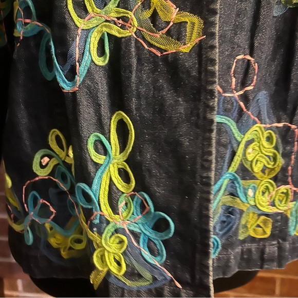 CHOICES Women PM Denim Jacket Ribbon Embellished Blue Snap Closure Long Sleeves - Picture 5 of 16